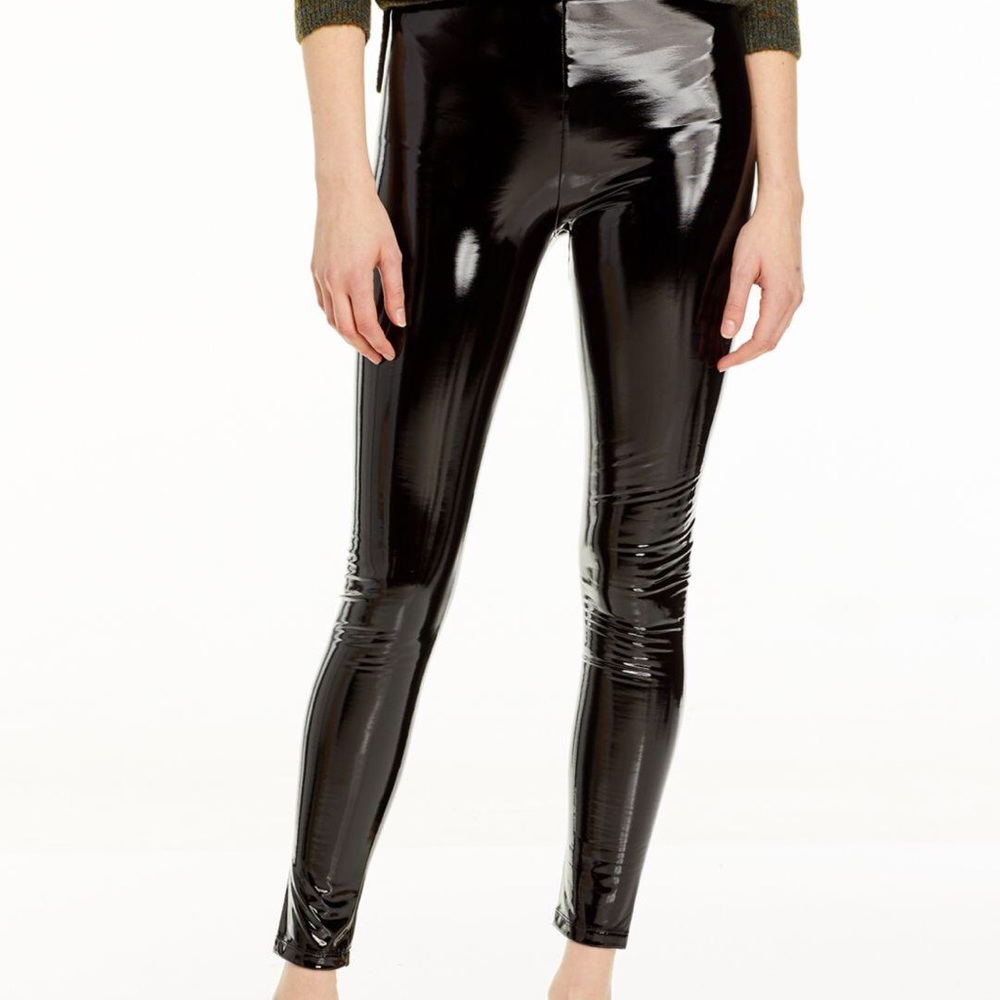 NWT Aqua Faux Patent Black Leather Leggings!